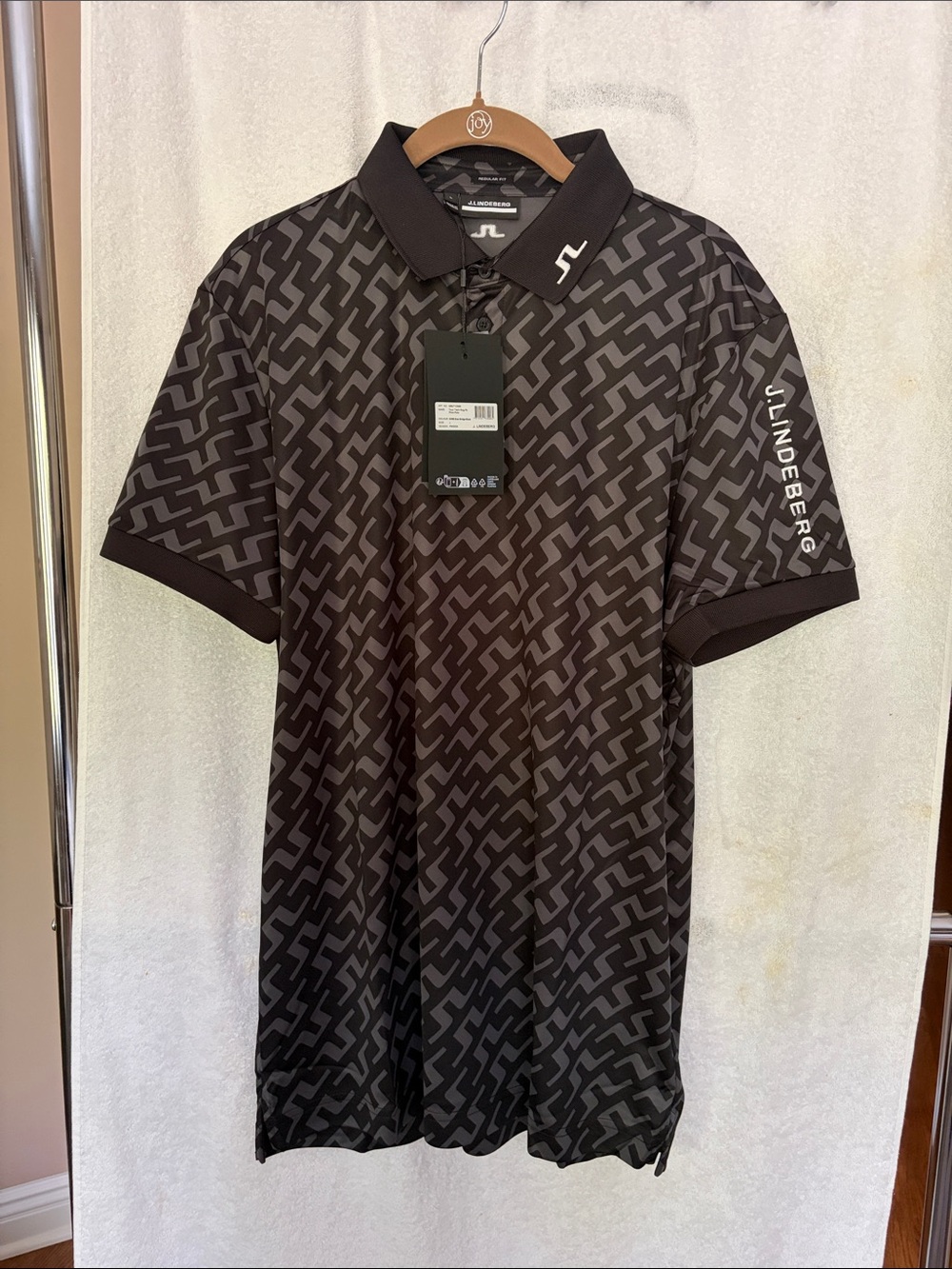 J.Lindeberg Black & Dark Gray Geometric Polo